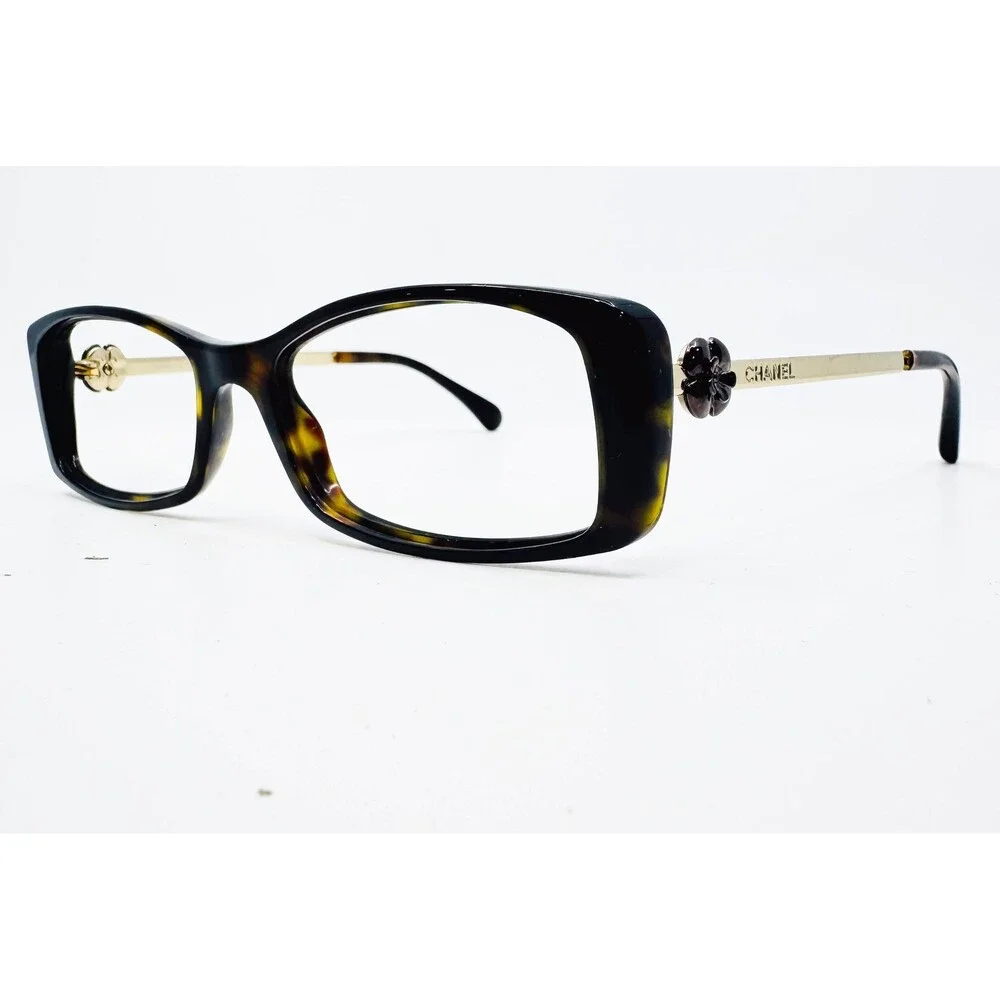 Chanel Eyeglasses Women Tortoise Gold Camellia Flower 3195 51-16-135